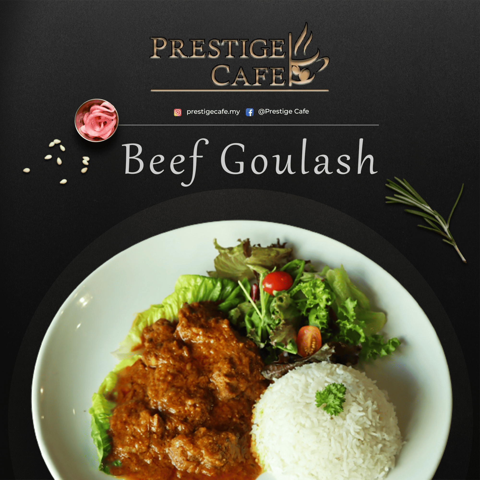 Prestige Cafe restaurant branding and social media